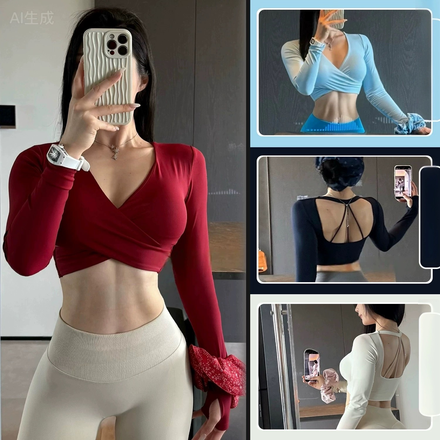 Pilates Yoga Wrap Top - Long-sleeved Yoga Sports Fitness Slim-fitting Short